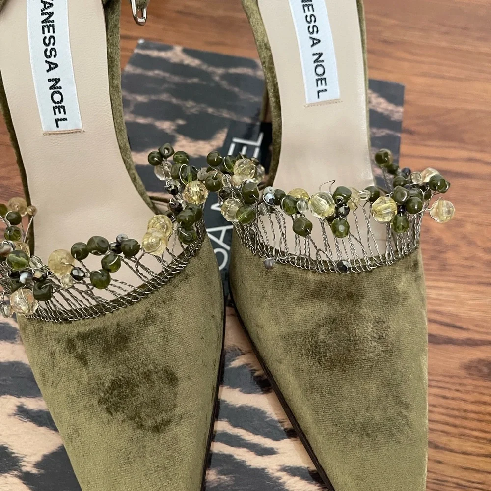 Vanessa Noel Green Crystal Embellished Slingback Heels - Picture 4 of 10
